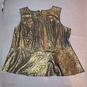 ALFANI WOMAN gold black metallic fancy holiday dress tank peplum top blouse. 3X
